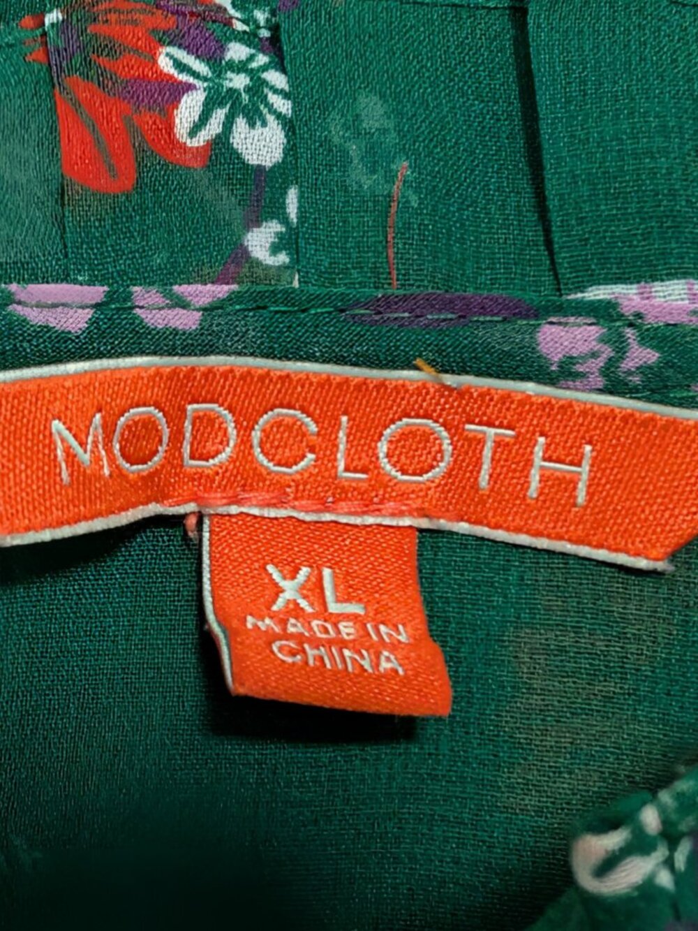Modcloth Womens Size XL Green Floral Kitty Cats Sheer Ruffle Neck Retro Dress - Picture 10 of 12